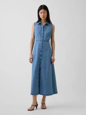 Ultraweiches Denim-Maxi-Hemdkleid