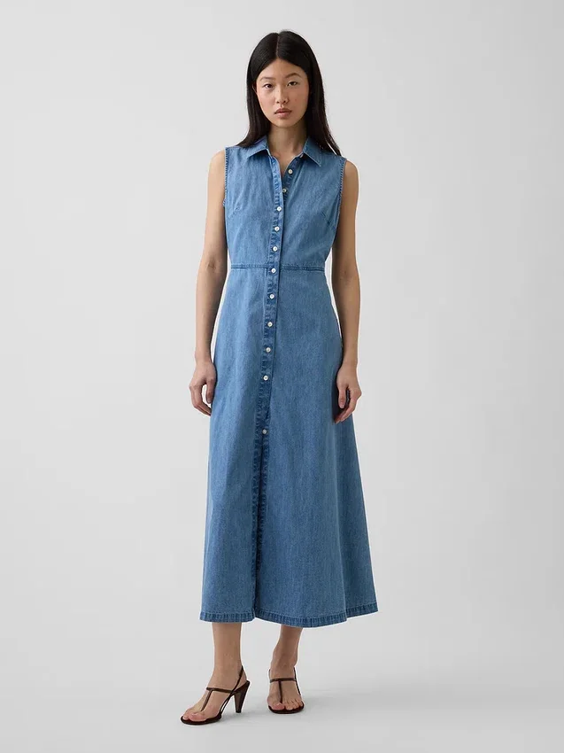 Ultraweiches Denim-Maxi-Hemdkleid