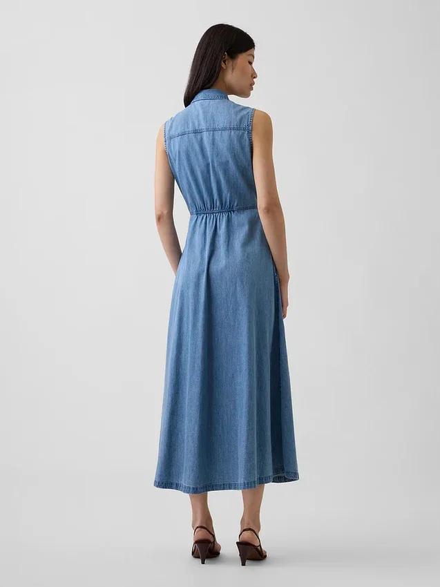 Ultraweiches Denim-Maxi-Hemdkleid