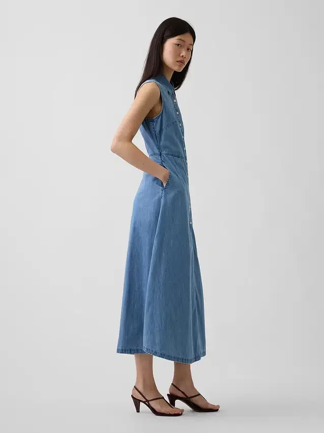 Ultraweiches Denim-Maxi-Hemdkleid