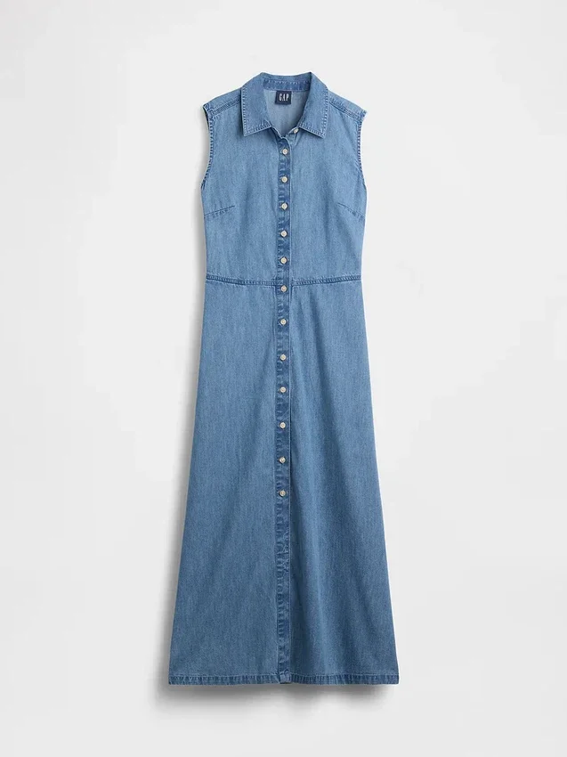Ultraweiches Denim-Maxi-Hemdkleid
