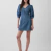 Ultraweiches Denim-Minikleid mit Puffärmeln