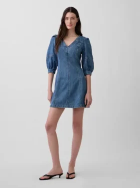 Ultraweiches Denim-Minikleid mit Puffärmeln