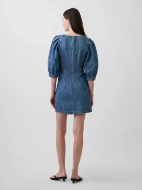 Ultraweiches Denim-Minikleid mit Puffärmeln