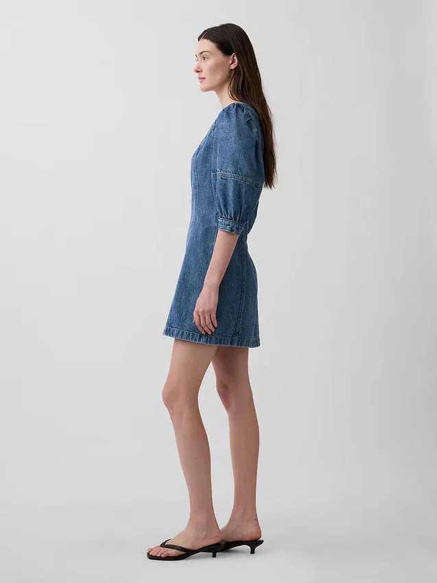 Ultraweiches Denim-Minikleid mit Puffärmeln