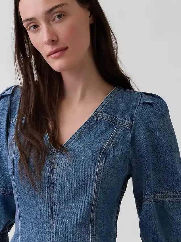 Ultraweiches Denim-Minikleid mit Puffärmeln