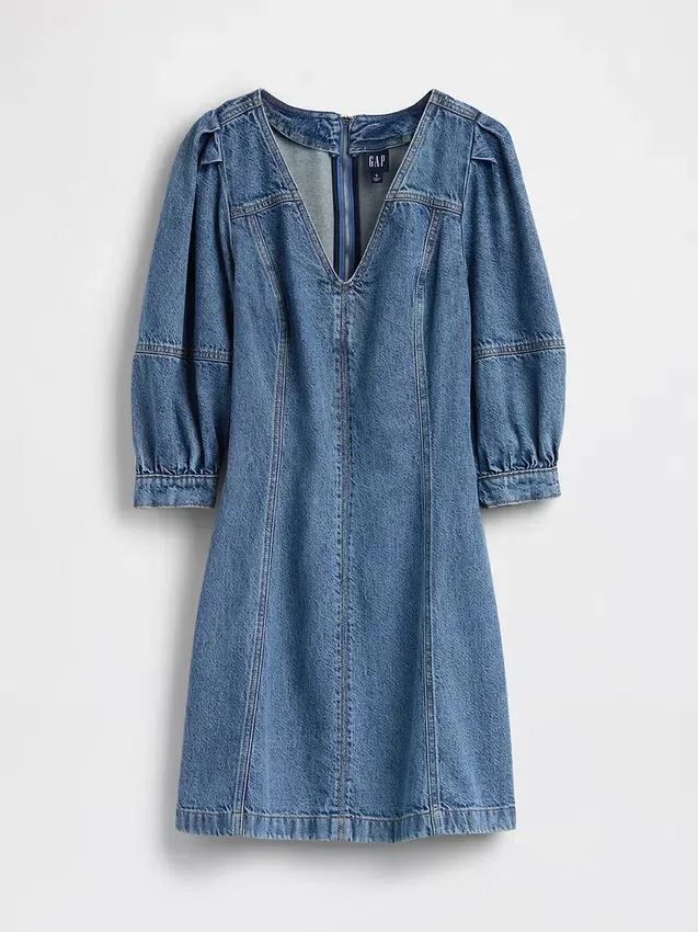 Ultraweiches Denim-Minikleid mit Puffärmeln