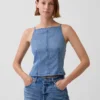 Ultraweiches Denim-Oberteil mit Naht und quadratischem Ausschnitt