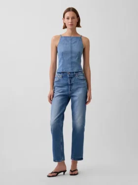 Ultraweiches Denim-Oberteil mit Naht und quadratischem Ausschnitt