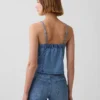 Ultraweiches Denim-Oberteil mit Naht und quadratischem Ausschnitt