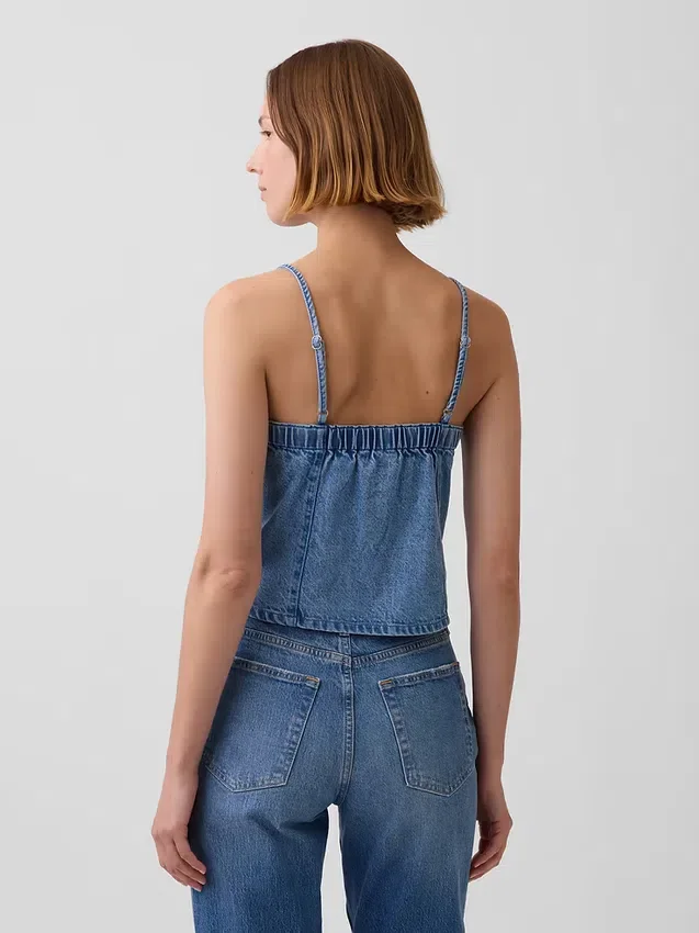Ultraweiches Denim-Oberteil mit Naht und quadratischem Ausschnitt