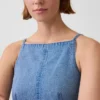 Ultraweiches Denim-Oberteil mit Naht und quadratischem Ausschnitt