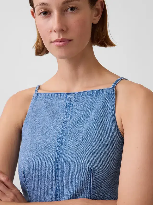 Ultraweiches Denim-Oberteil mit Naht und quadratischem Ausschnitt