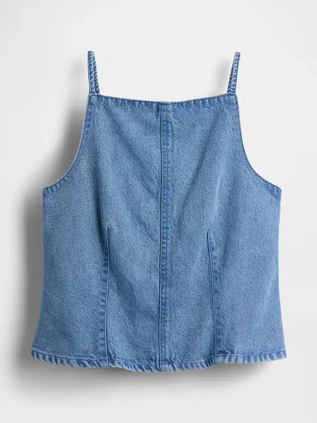 Ultraweiches Denim-Oberteil mit Naht und quadratischem Ausschnitt