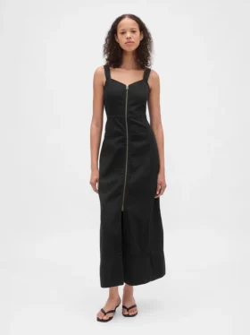 Ultraweiches Maxi-Kleid aus Denim mit Reißverschluss vorne