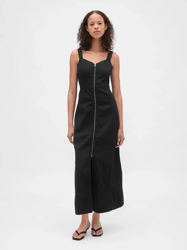 Ultraweiches Maxi-Kleid aus Denim mit Reißverschluss vorne
