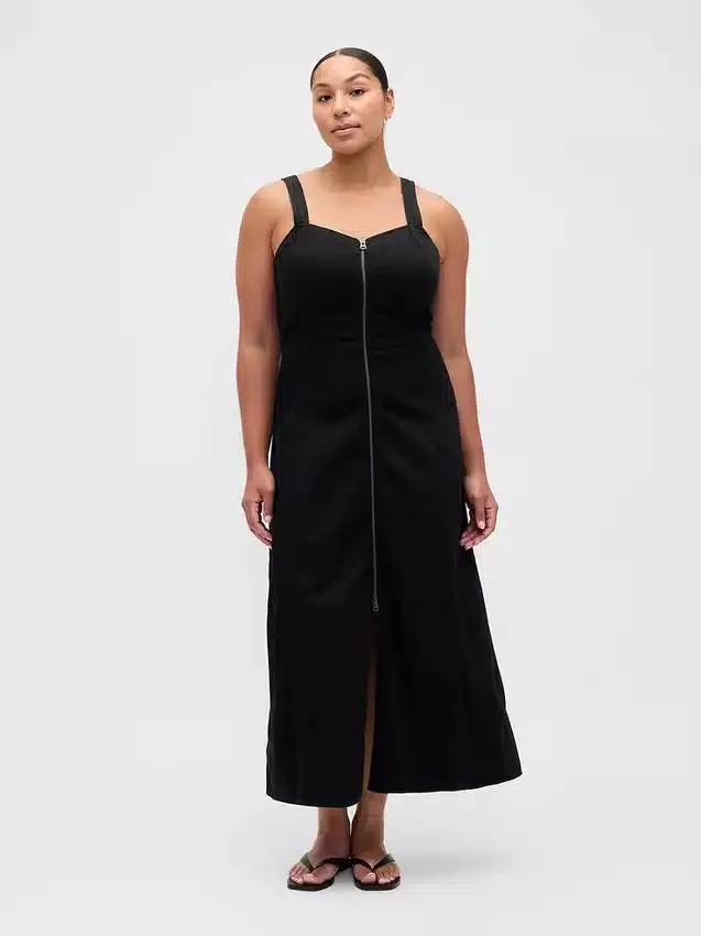 Ultraweiches Maxi-Kleid aus Denim mit Reißverschluss vorne
