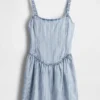 Ultraweiches Mini-Kleid aus gestreiftem Denim mit tief sitzender Taille