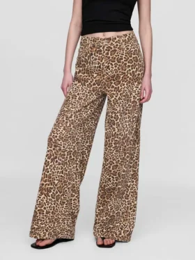 Ultrweiche Baggy-Jeans mit Leopardenmuster und mittlerer Leibhöhe