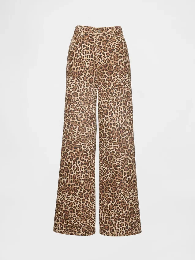 Ultrweiche Baggy-Jeans mit Leopardenmuster und mittlerer Leibhöhe