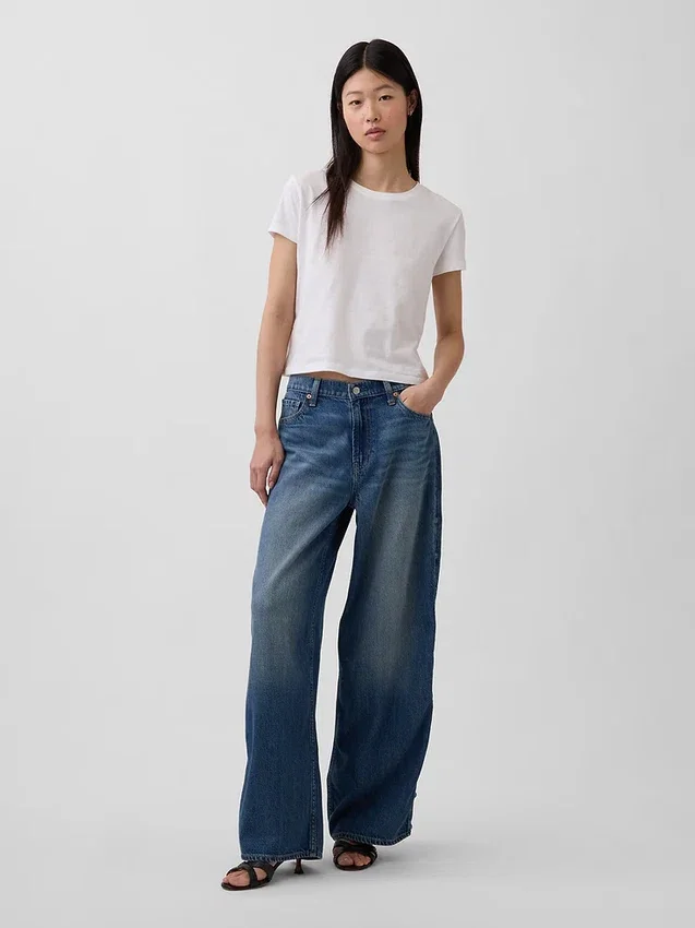 Ultrweiche Baggy-Jeans mit Nieten und mittlerer Leibhöhe
