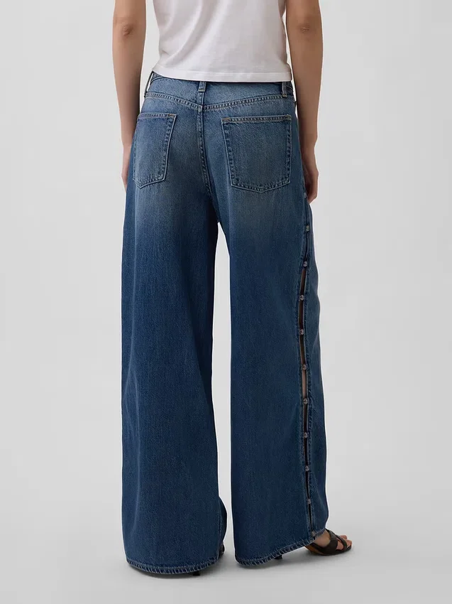 Ultrweiche Baggy-Jeans mit Nieten und mittlerer Leibhöhe