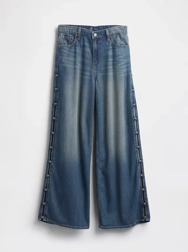 Ultrweiche Baggy-Jeans mit Nieten und mittlerer Leibhöhe