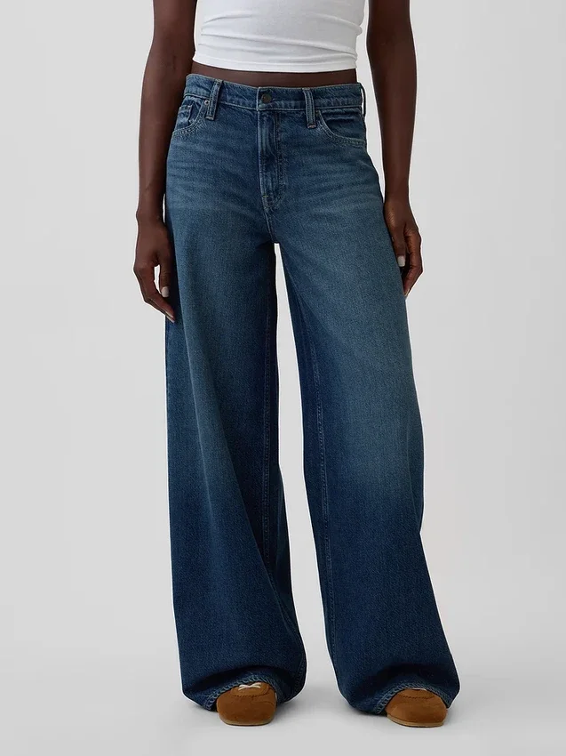Ultrweiche Baggy-Jeans mit Schnalle und mittlerer Leibhöhe