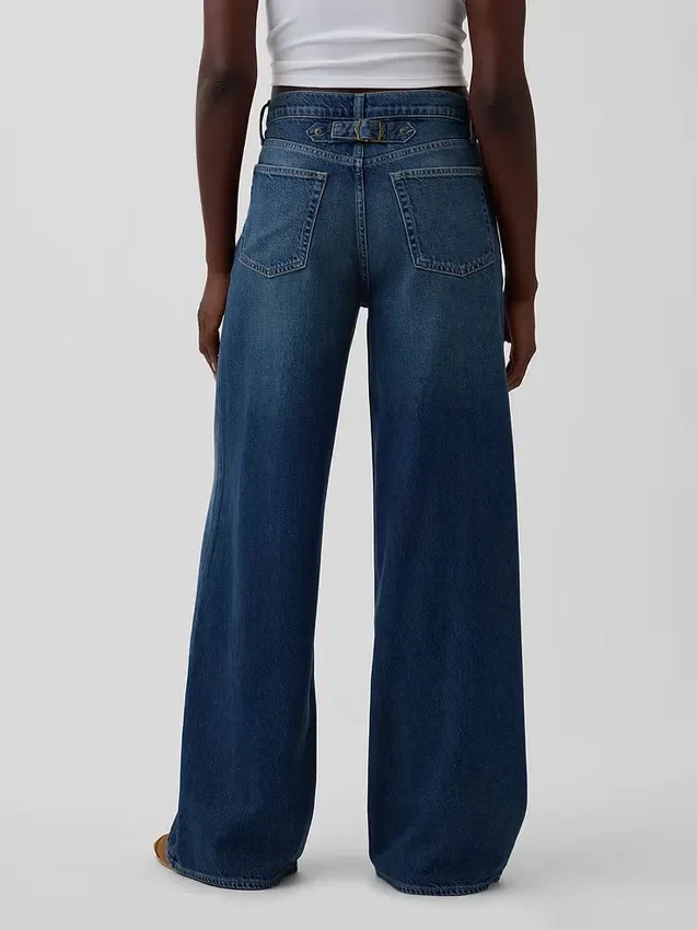 Ultrweiche Baggy-Jeans mit Schnalle und mittlerer Leibhöhe