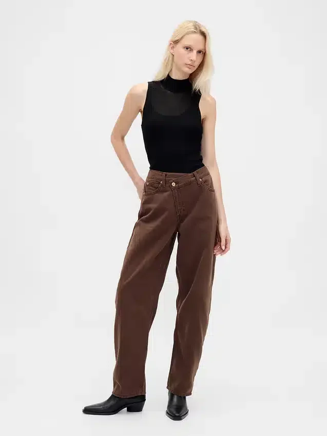Ultrweiche Crossover-Barrel-Jeans mit hoher Leibhöhe