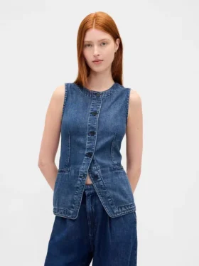 Ultrweiche Denim-Weste in Longline-Passform