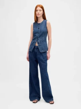Ultrweiche Denim-Weste in Longline-Passform