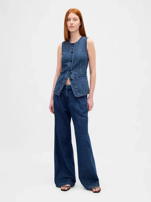 Ultrweiche Denim-Weste in Longline-Passform