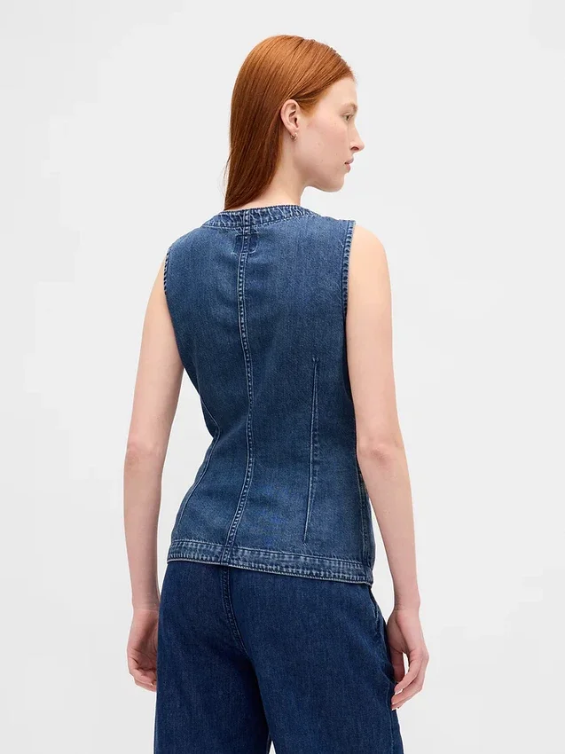 Ultrweiche Denim-Weste in Longline-Passform