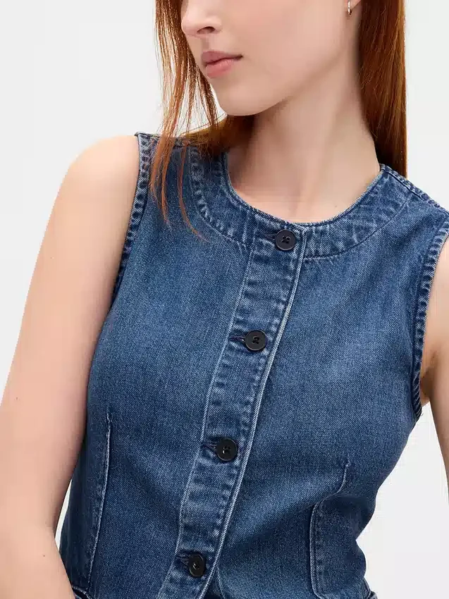 Ultrweiche Denim-Weste in Longline-Passform