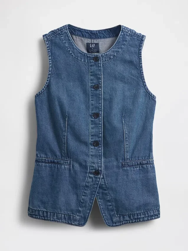Ultrweiche Denim-Weste in Longline-Passform