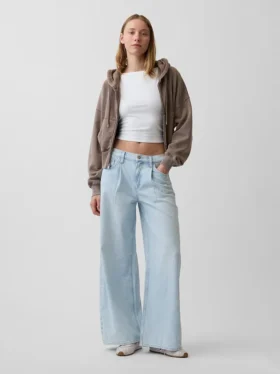 Ultrweiche, plissierte Baggy-Jeans mit mittlerer Leibhöhe