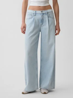 Ultrweiche, plissierte Baggy-Jeans mit mittlerer Leibhöhe