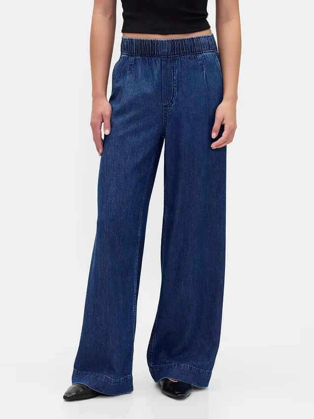 Ultrweiche, plissierte Baggy-Jeans mit mittlerer Leibhöhe