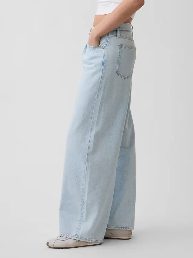 Ultrweiche, plissierte Baggy-Jeans mit mittlerer Leibhöhe