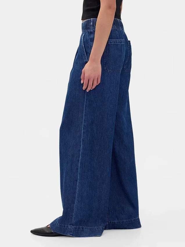 Ultrweiche, plissierte Baggy-Jeans mit mittlerer Leibhöhe