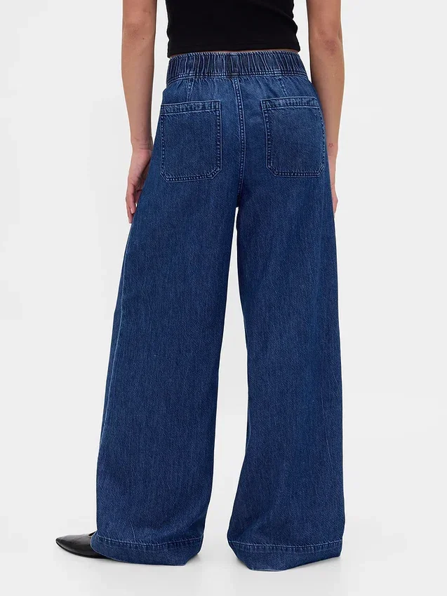 Ultrweiche, plissierte Baggy-Jeans mit mittlerer Leibhöhe