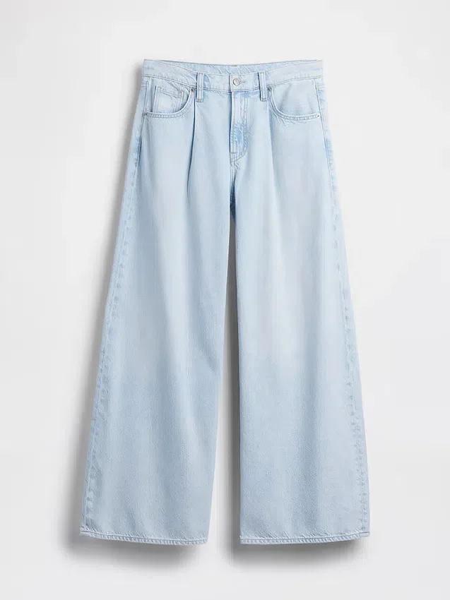 Ultrweiche, plissierte Baggy-Jeans mit mittlerer Leibhöhe