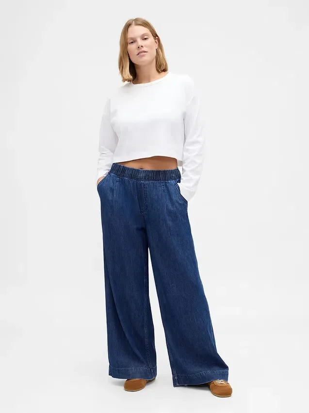 Ultrweiche, plissierte Baggy-Jeans mit mittlerer Leibhöhe