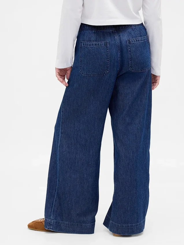 Ultrweiche, plissierte Baggy-Jeans mit mittlerer Leibhöhe