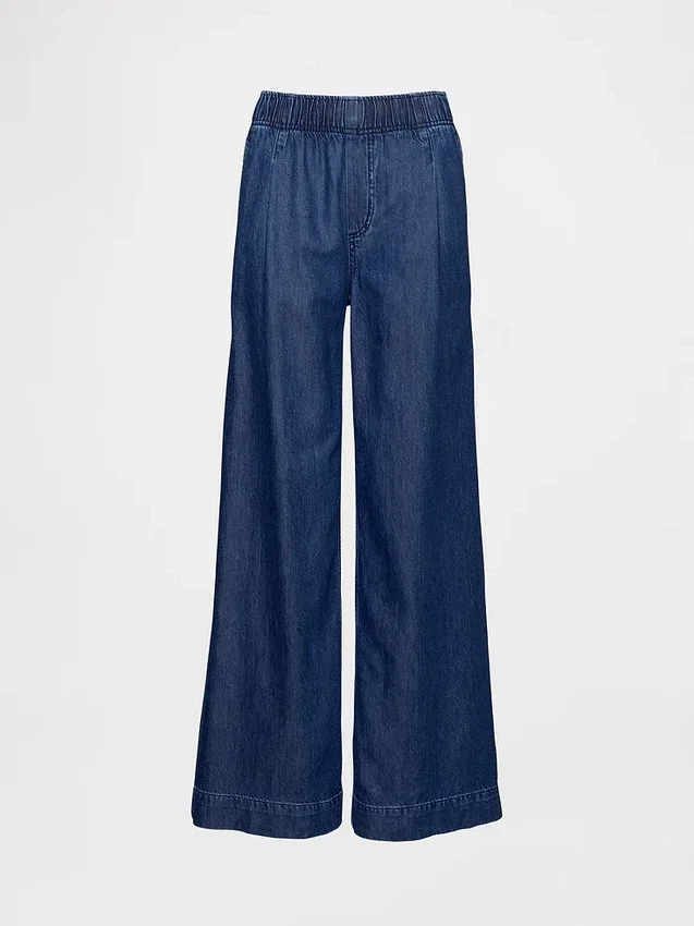 Ultrweiche, plissierte Baggy-Jeans mit mittlerer Leibhöhe