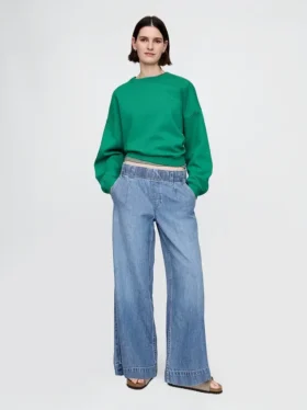 Ultrweiche, plissierte Easy-Baggy-Jeans mit mittlerer Leibhöhe