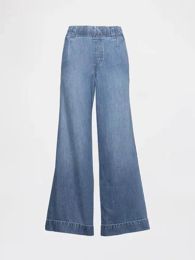 Ultrweiche, plissierte Easy-Baggy-Jeans mit mittlerer Leibhöhe