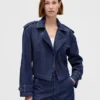 Ultrweiche, verkürzte Trenchjacke aus Denim