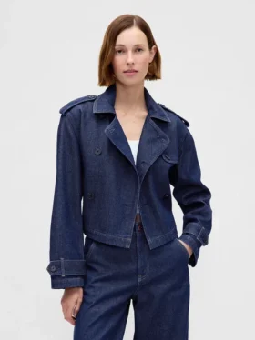 Ultrweiche, verkürzte Trenchjacke aus Denim